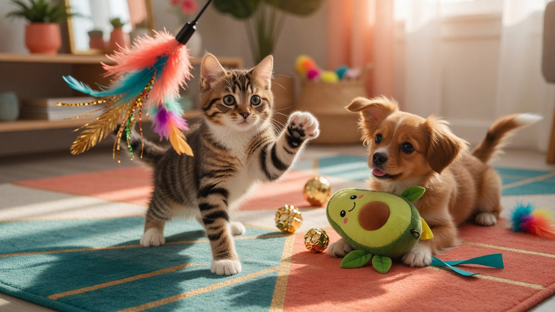 Pets playing with enrichment toys