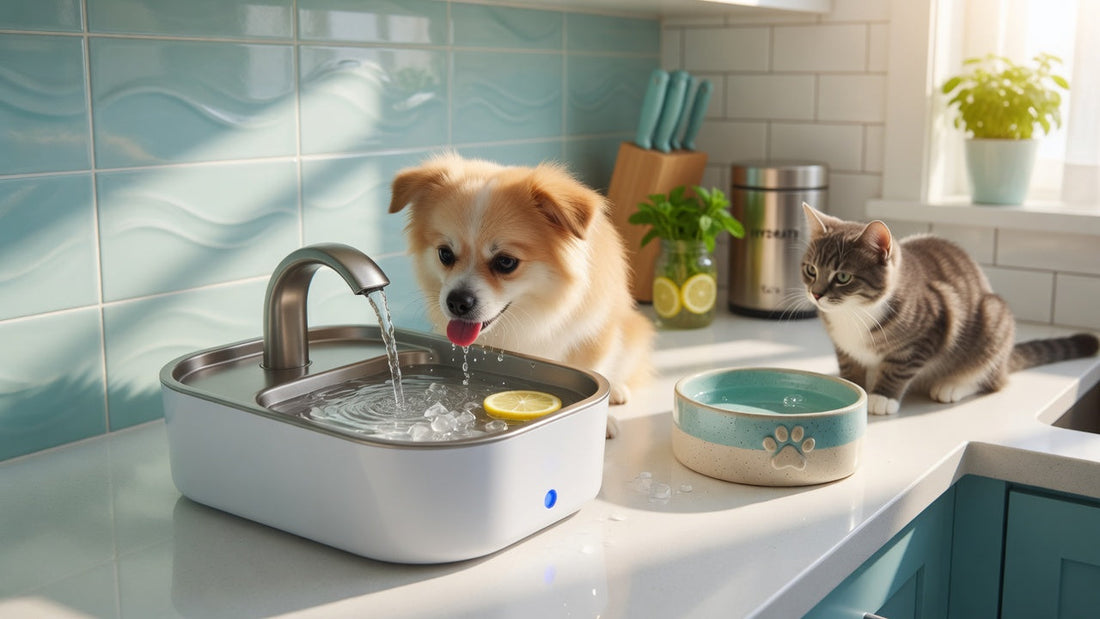 Dog and cat with fresh water