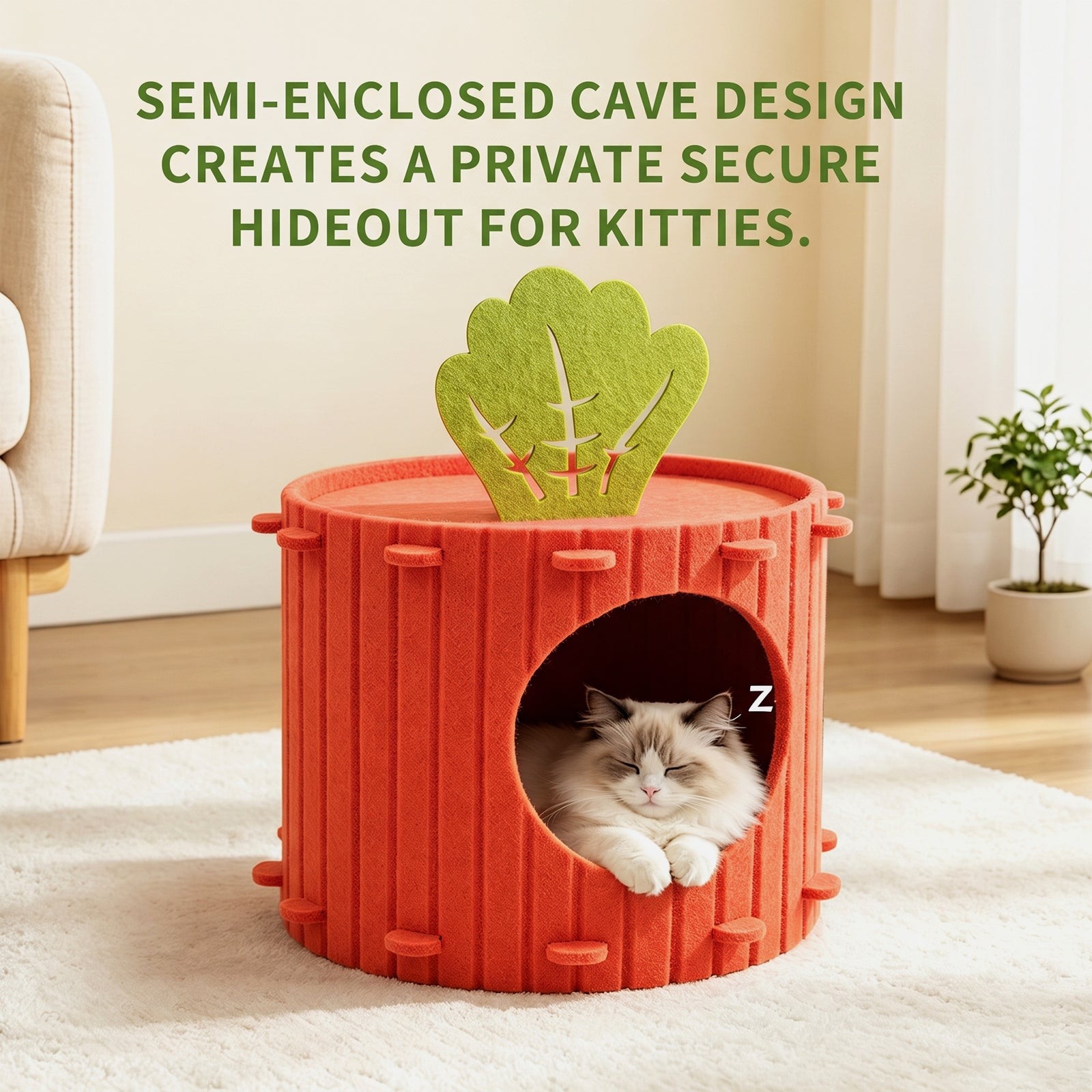 Cat Cave Bed — Enclosed Felt Hideaway for Indoor Cats