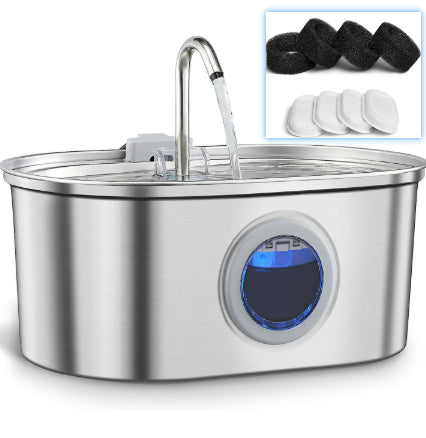 Stainless Pet Fountain — Filtered Circulating Drinker