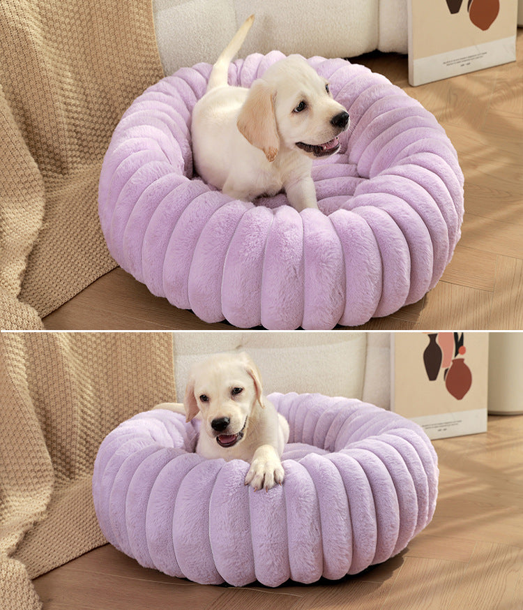 Pet Kennels Long Plush Round Cat Nest Winter Warm Dog Beds Kennel Super Soft Dogs Mat Sofa Pet Deep Sleeping SuppliesPet Products