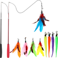Retractable cat teaser wand set with feather refills