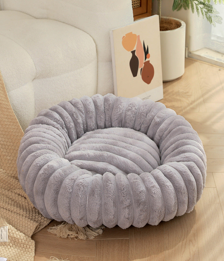 Pet Kennels Long Plush Round Cat Nest Winter Warm Dog Beds Kennel Super Soft Dogs Mat Sofa Pet Deep Sleeping SuppliesPet Products