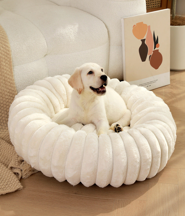 Pet Kennels Long Plush Round Cat Nest Winter Warm Dog Beds Kennel Super Soft Dogs Mat Sofa Pet Deep Sleeping SuppliesPet Products