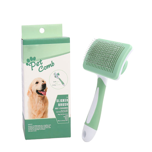 Green self-cleaning slicker brush with packaging