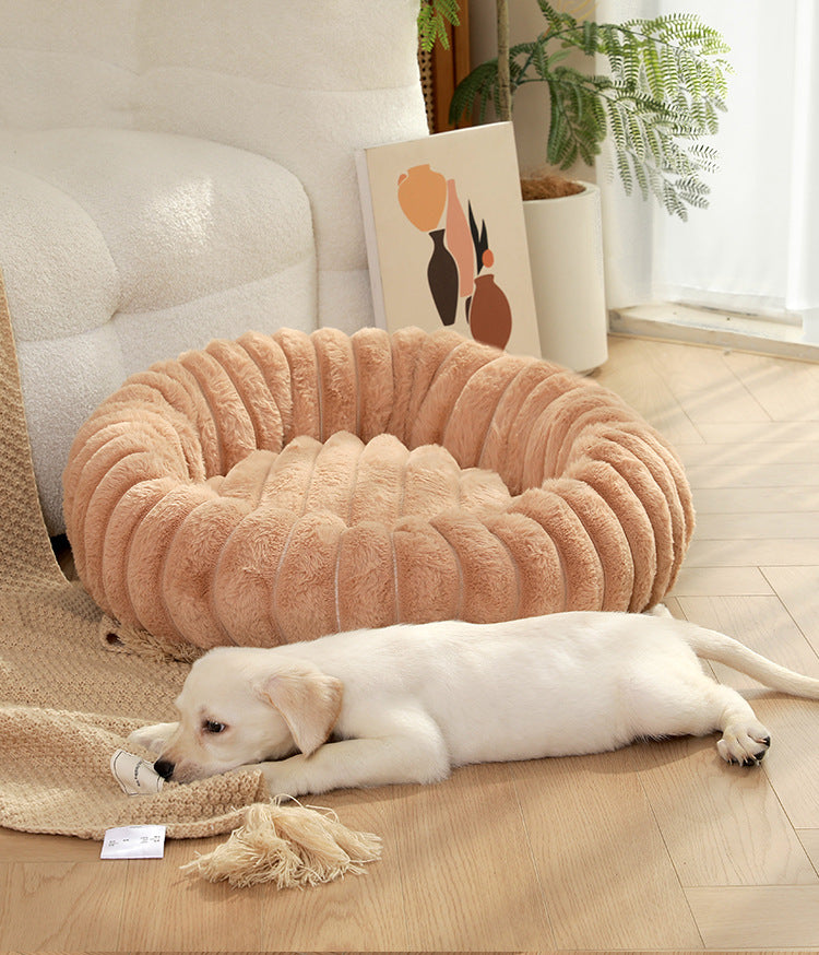Pet Kennels Long Plush Round Cat Nest Winter Warm Dog Beds Kennel Super Soft Dogs Mat Sofa Pet Deep Sleeping SuppliesPet Products