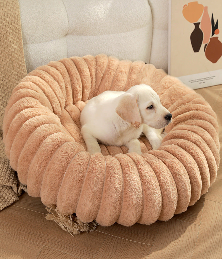 Pet Kennels Long Plush Round Cat Nest Winter Warm Dog Beds Kennel Super Soft Dogs Mat Sofa Pet Deep Sleeping SuppliesPet Products