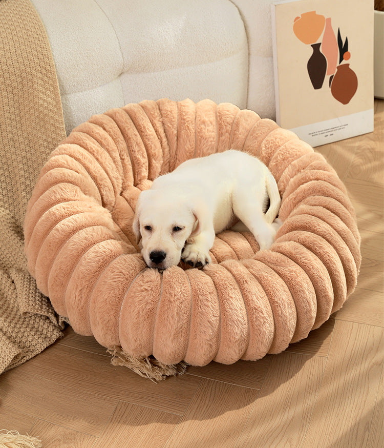 Pet Kennels Long Plush Round Cat Nest Winter Warm Dog Beds Kennel Super Soft Dogs Mat Sofa Pet Deep Sleeping SuppliesPet Products
